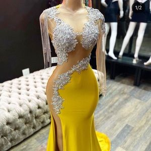 Yellow Crystal Gown Dress